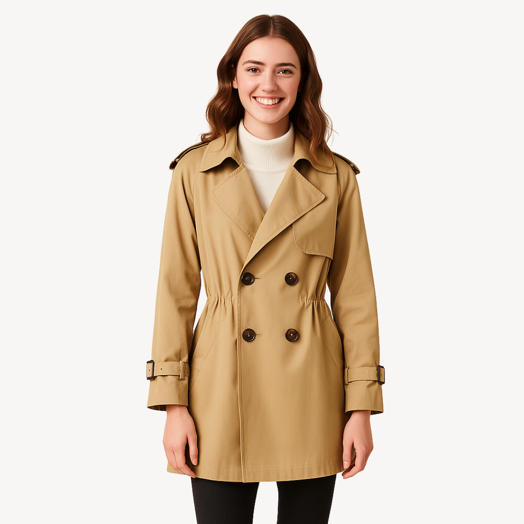 Women’s Double-Breasted Trench Coat – Tailored Longline Style