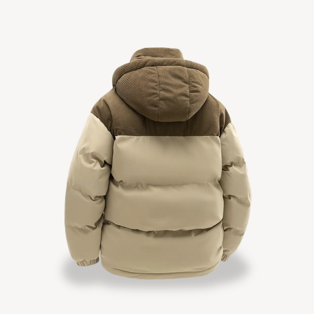 Men’s Puffer Jacket with Accent Hood – Modern Street Style