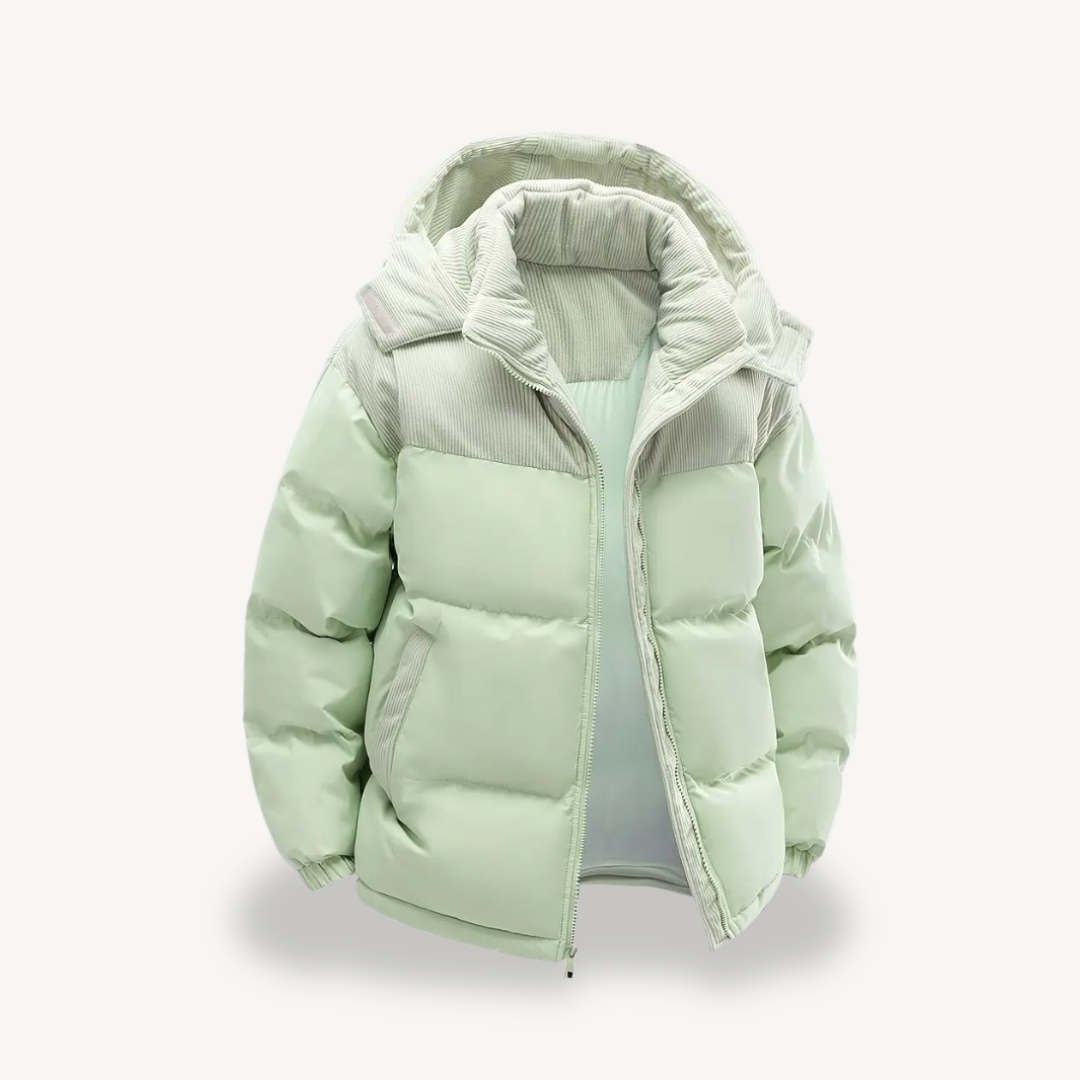 Men’s Puffer Jacket with Accent Hood – Modern Street Style