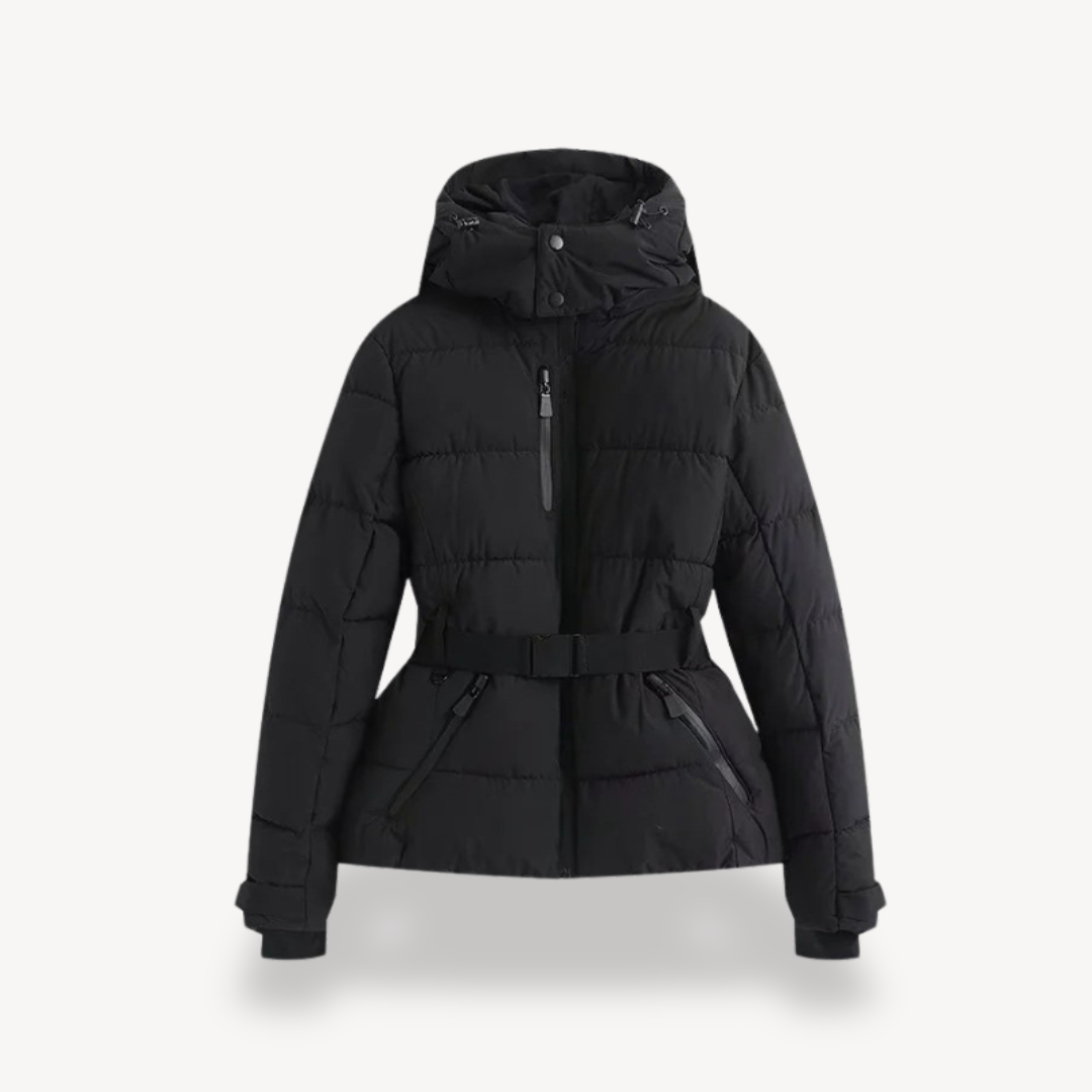 Women’s Belted Puffer Jacket with Hood – Contemporary Quilted Style