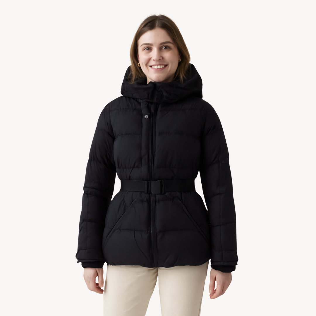 Women’s Belted Puffer Jacket with Hood – Contemporary Quilted Style