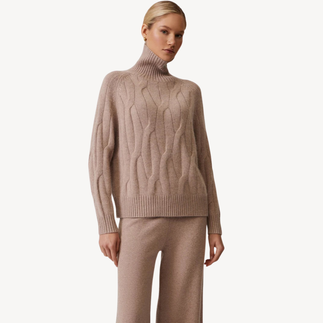 Women’s Cable Knit Sweater & Trousers Set – Relaxed Two-Piece Look