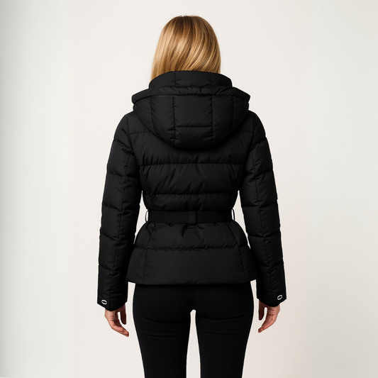Women’s Puffer Jacket with Belt – Structured Silhouette