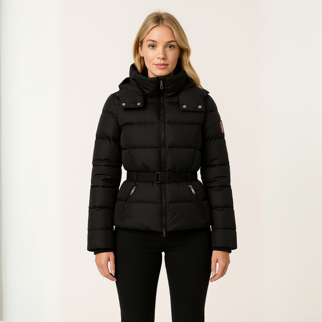 Women’s Puffer Jacket with Belt – Structured Silhouette