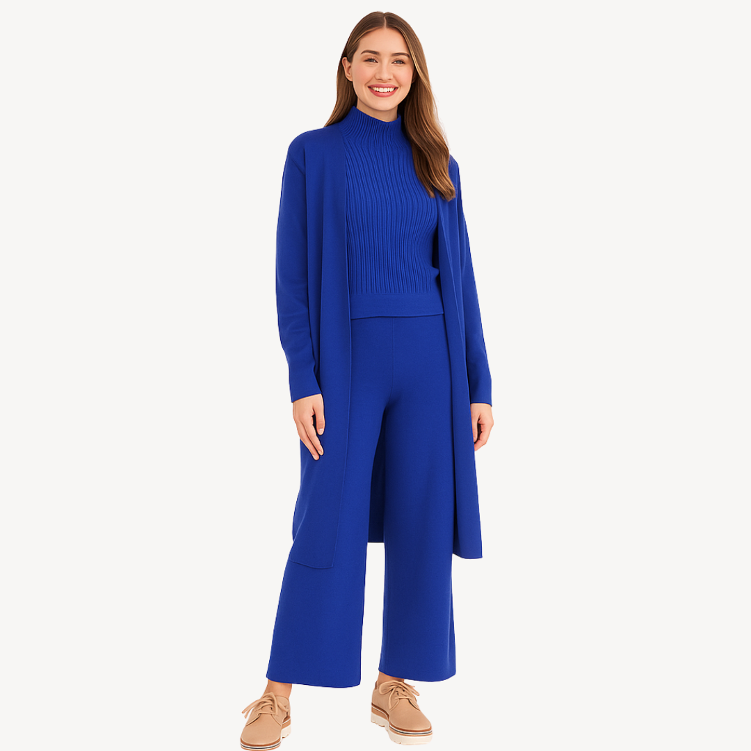 Women’s Ribbed Knit 3-Piece Lounge Set – Coordinated Ensemble