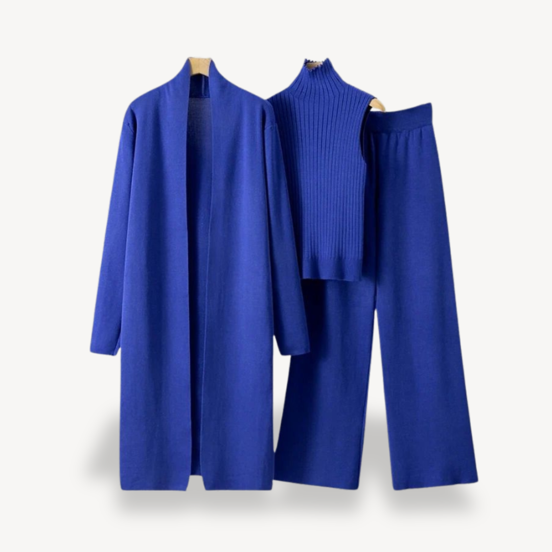 Women’s Ribbed Knit 3-Piece Lounge Set – Coordinated Ensemble