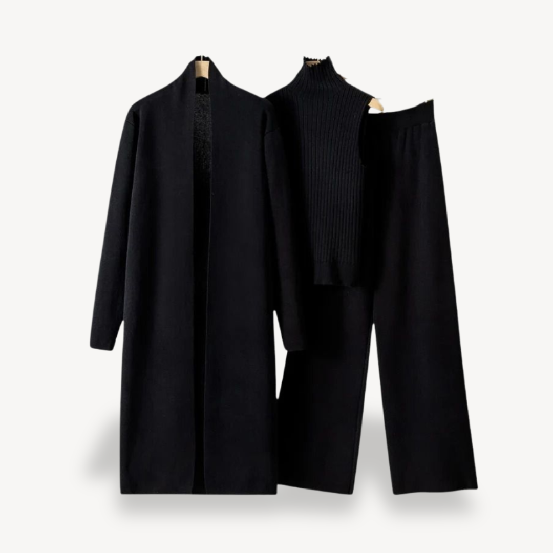 Women’s Ribbed Knit 3-Piece Lounge Set – Coordinated Ensemble