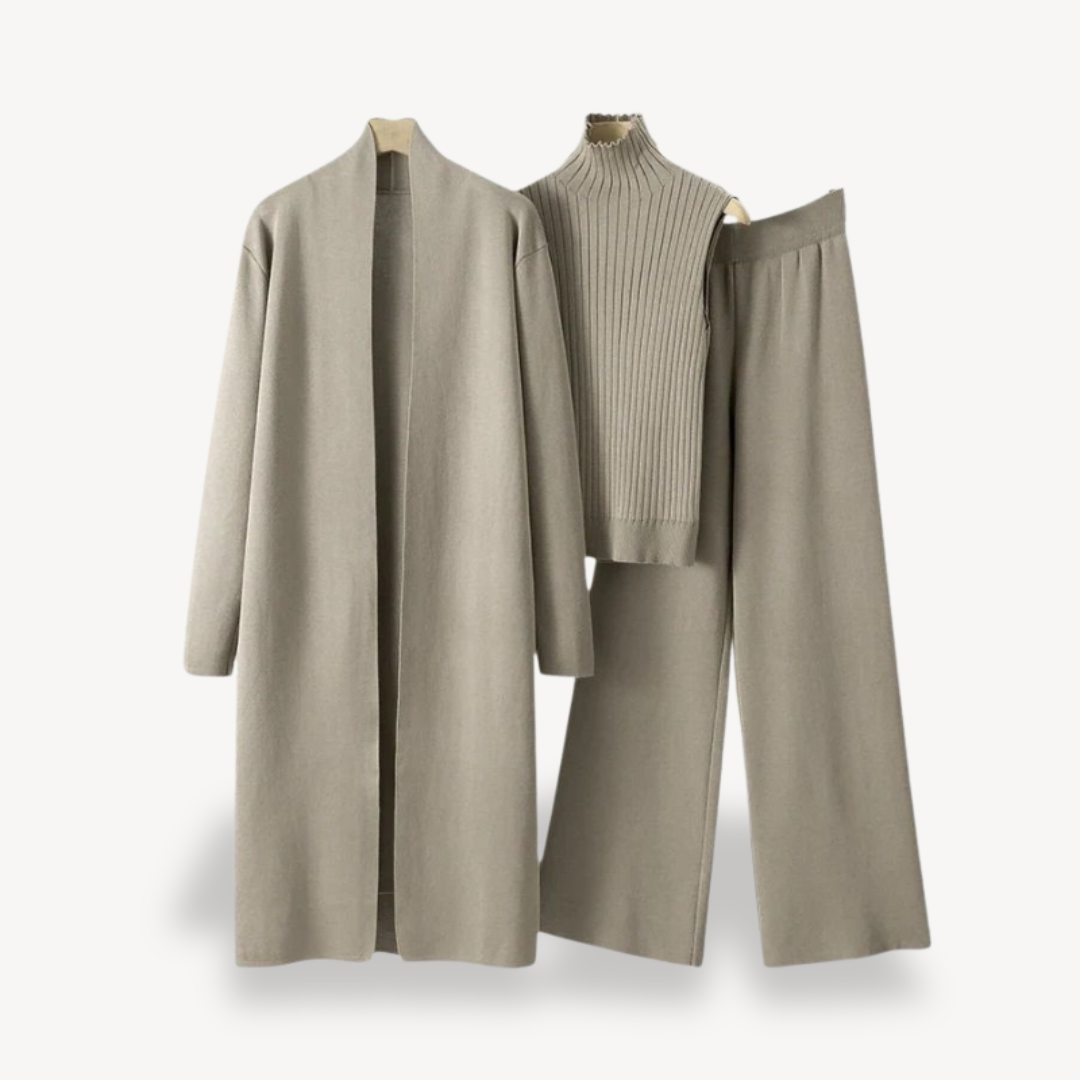 Women’s Ribbed Knit 3-Piece Lounge Set – Coordinated Ensemble