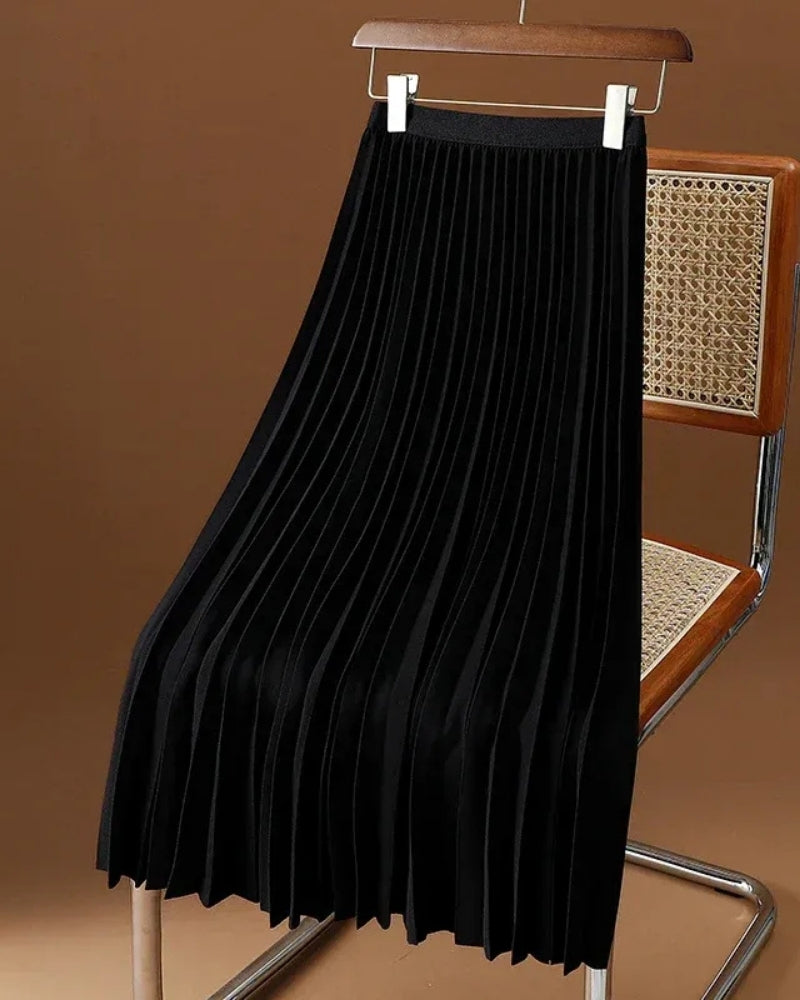 Women’s A-Line Maxi Skirt – High Waisted Pleated Design