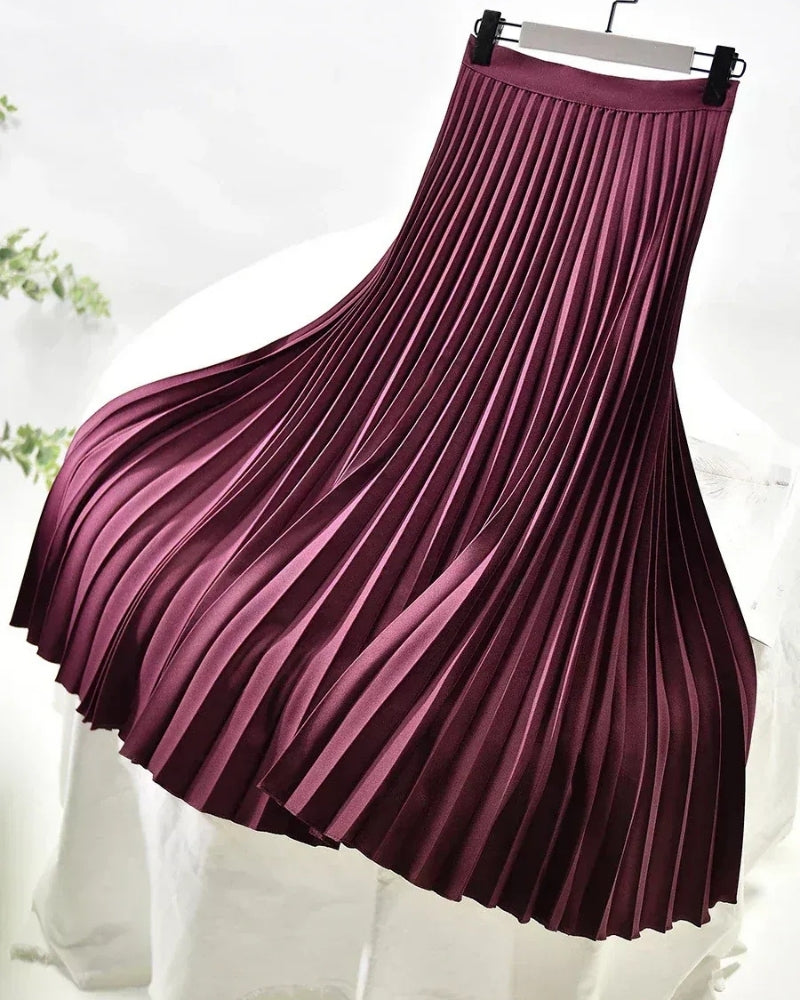 Women’s A-Line Maxi Skirt – High Waisted Pleated Design