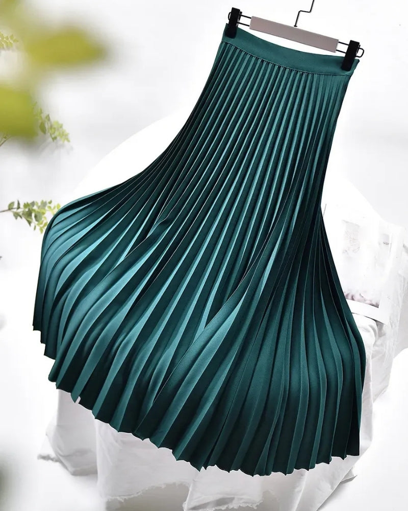 Women’s A-Line Maxi Skirt – High Waisted Pleated Design