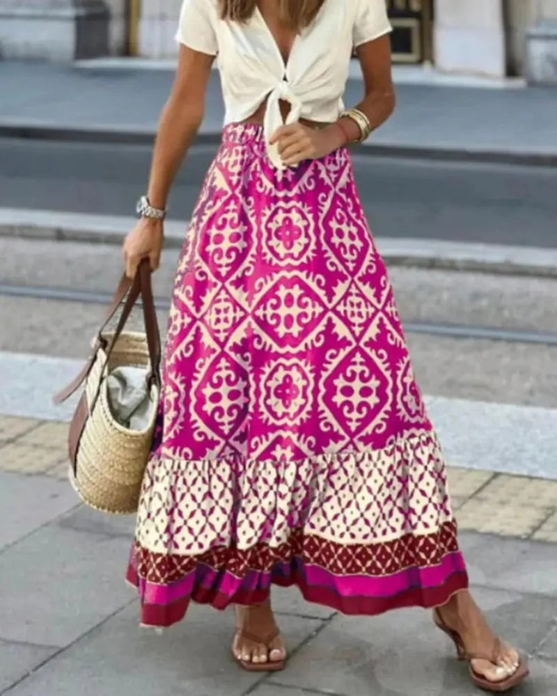 Women’s Colourblock Maxi Skirt – Ruffled Hem Design