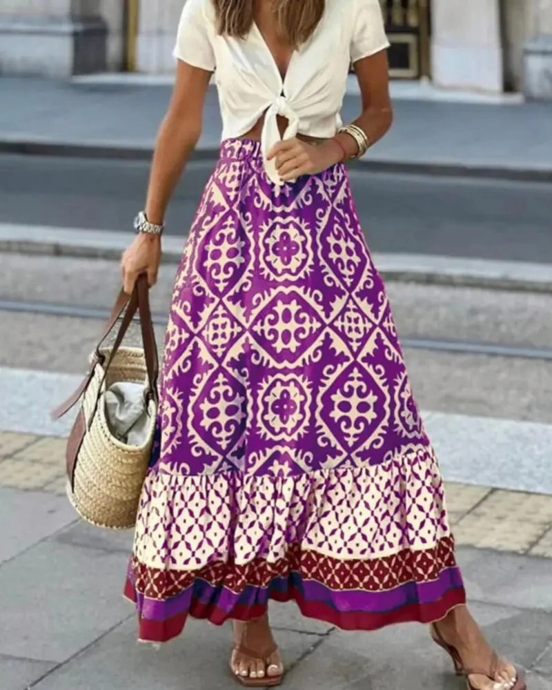 Women’s Colourblock Maxi Skirt – Ruffled Hem Design