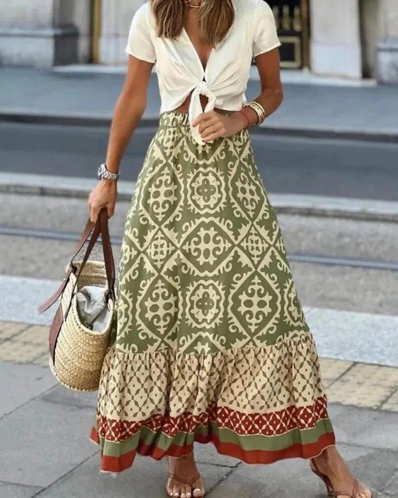 Women’s Colourblock Maxi Skirt – Ruffled Hem Design