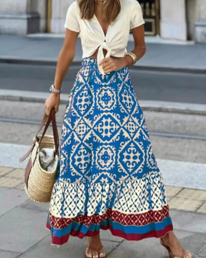 Women’s Colourblock Maxi Skirt – Ruffled Hem Design