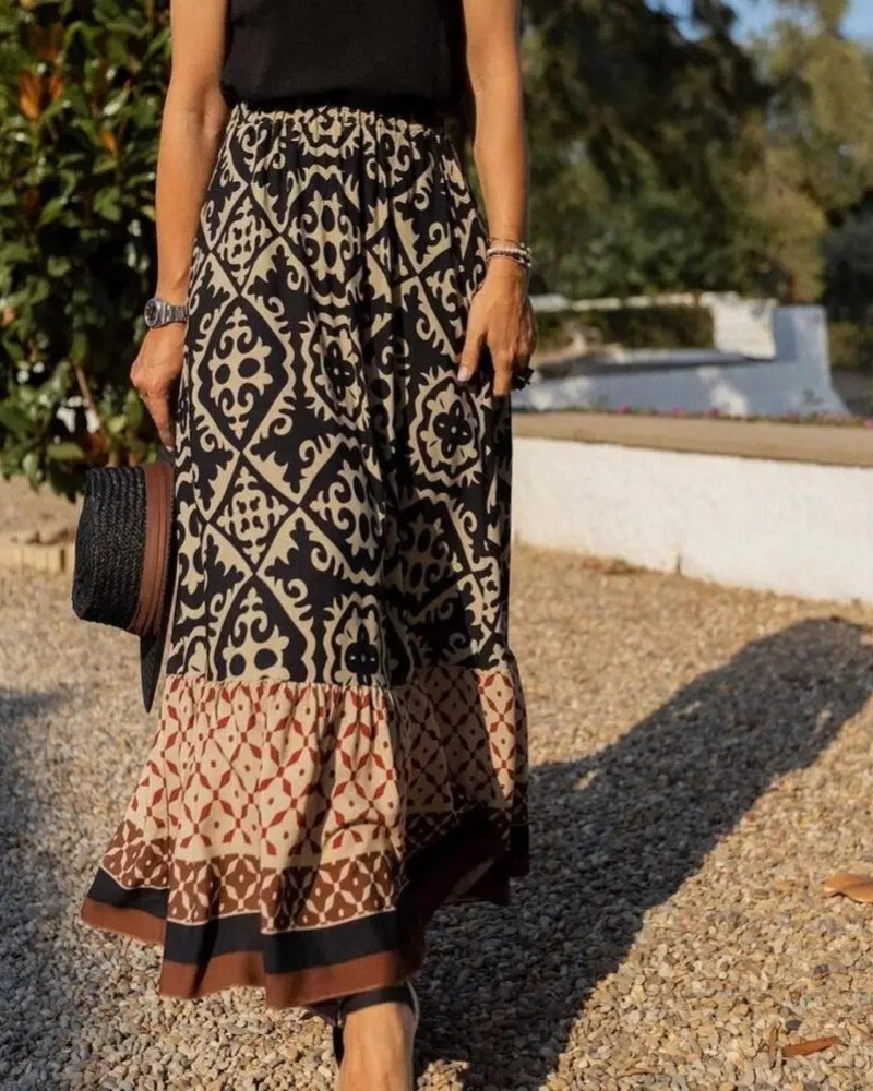 Women’s Colourblock Maxi Skirt – Ruffled Hem Design