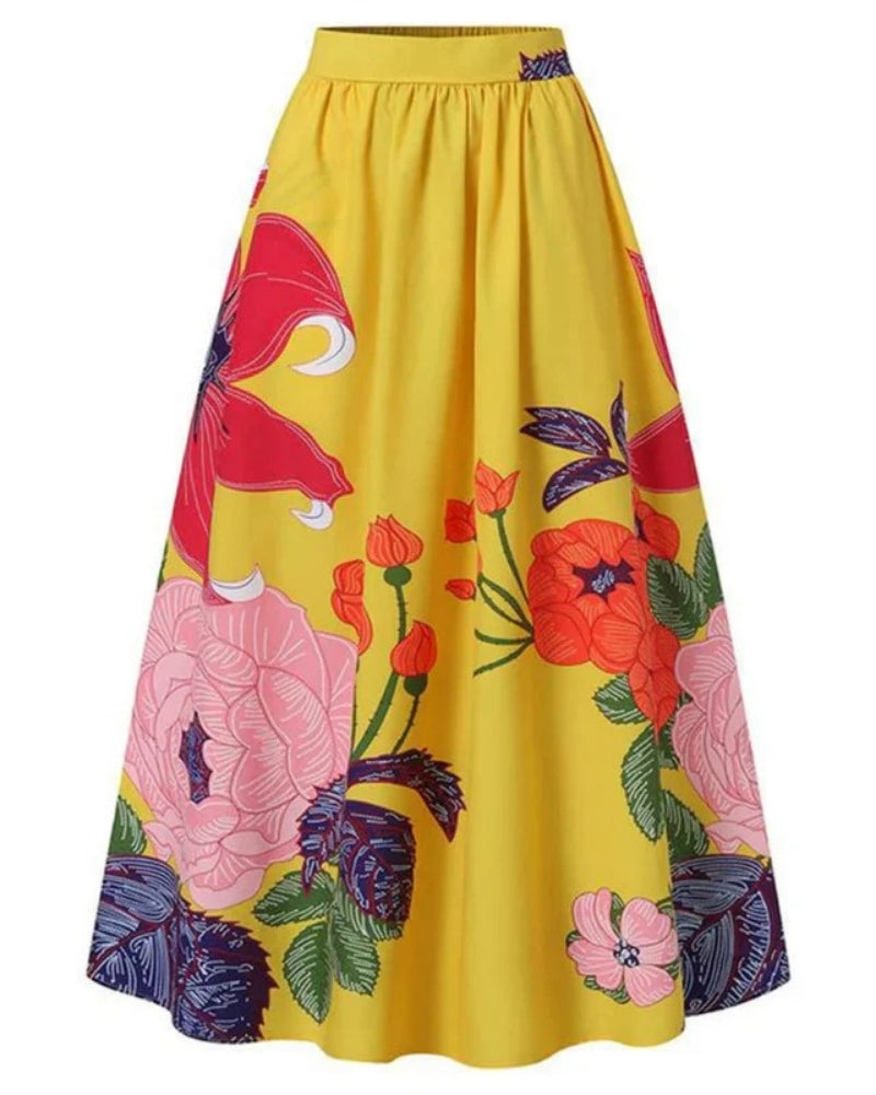 Women’s Floral Maxi Skirt – High Waisted Pocket Design