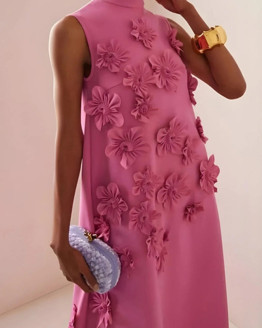 Women’s Maxi Dress – Sleeveless Floral Appliqué Design