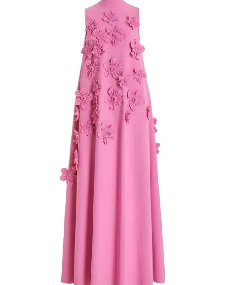 Women’s Maxi Dress – Sleeveless Floral Appliqué Design