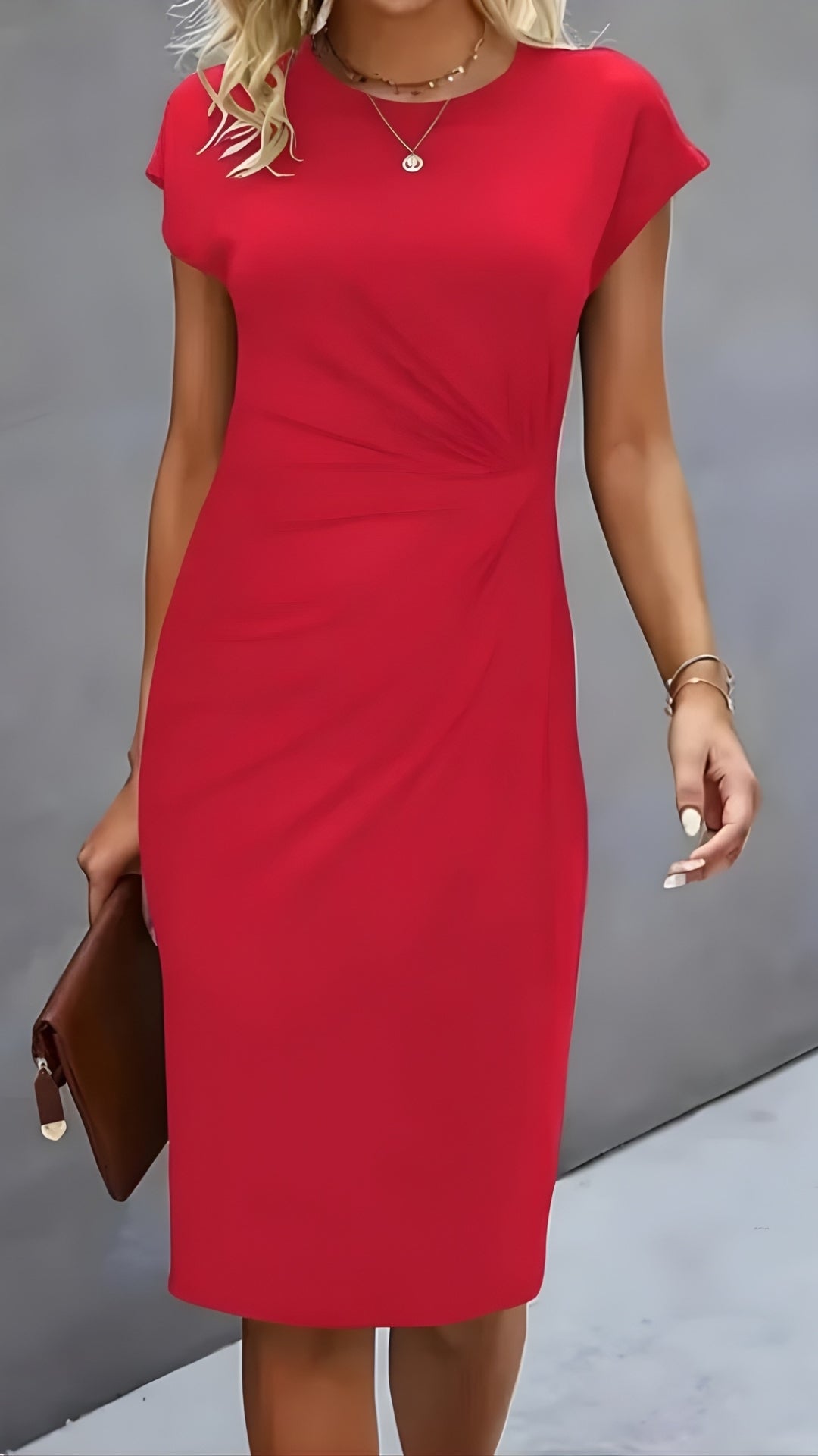 Women’s Midi Dress – Clean Cut Short Sleeve Design