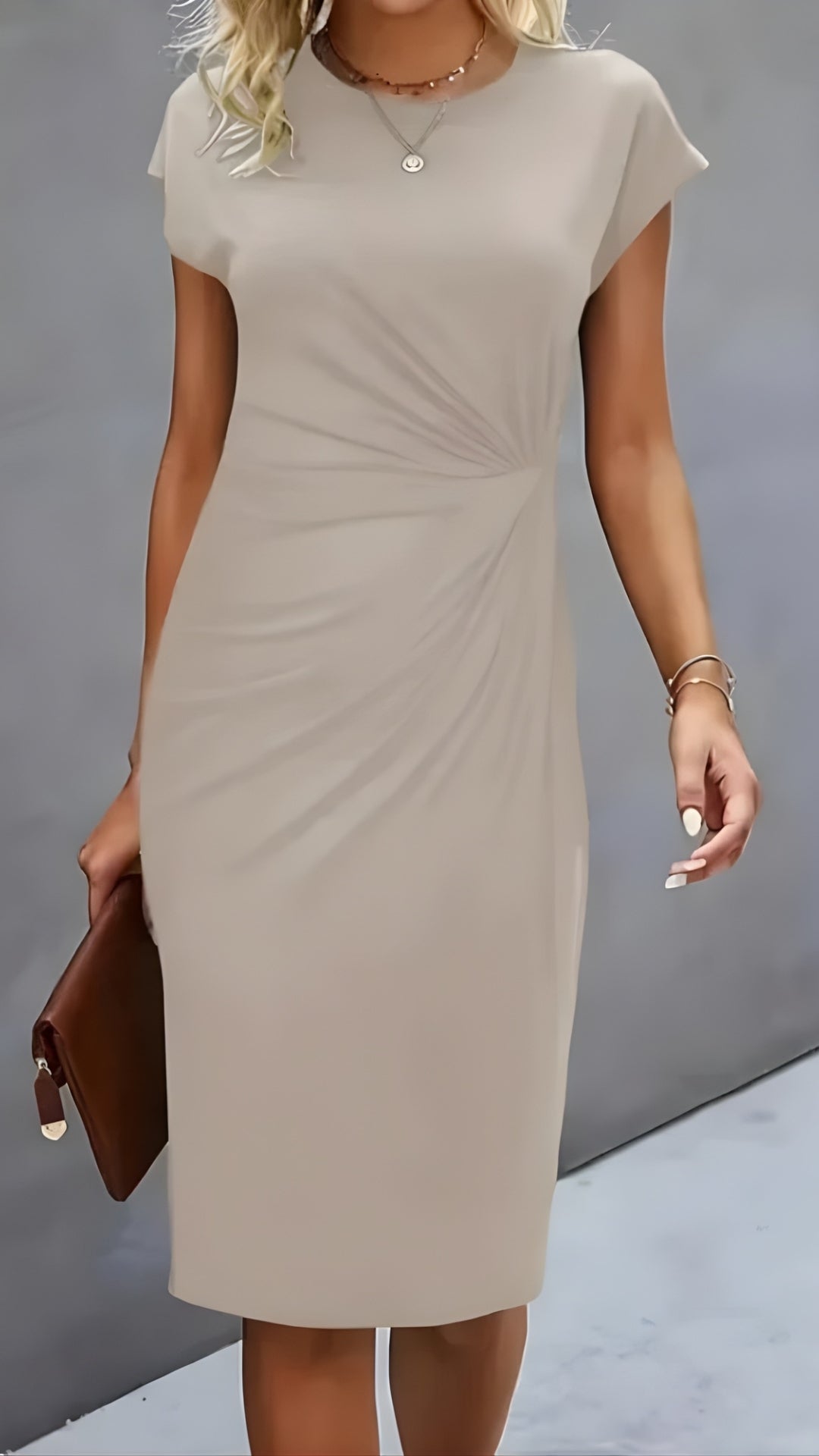 Women’s Midi Dress – Clean Cut Short Sleeve Design