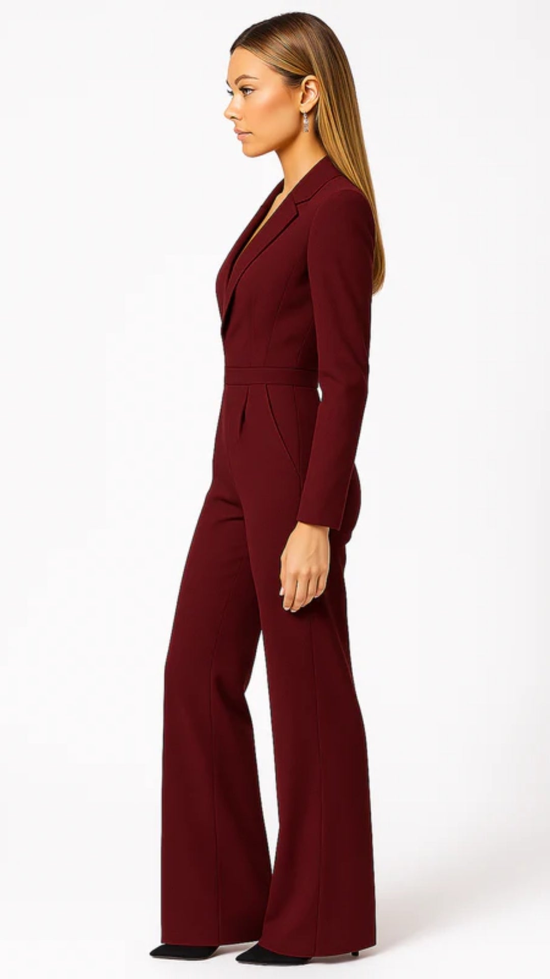 Women’s V-Neck Jumpsuit – Wide-Leg Polyester Design