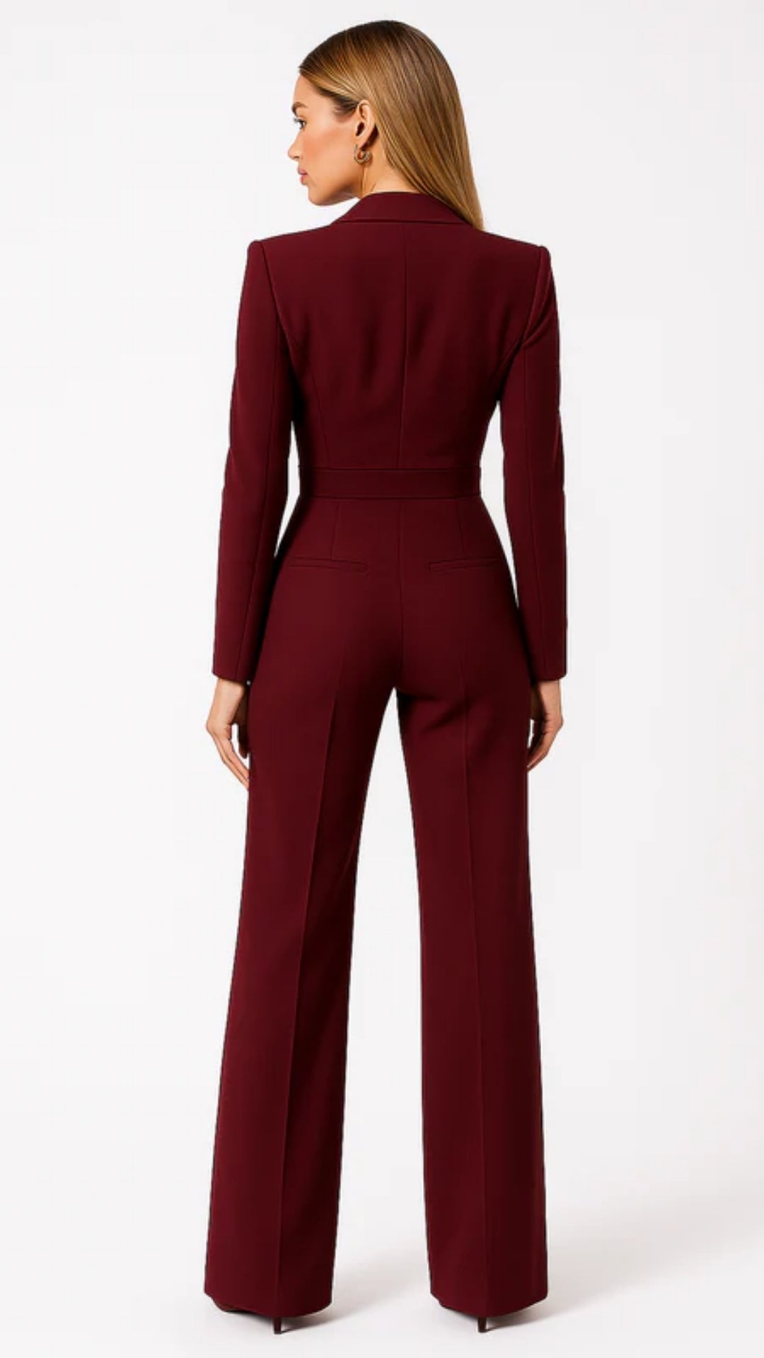 Women’s V-Neck Jumpsuit – Wide-Leg Polyester Design